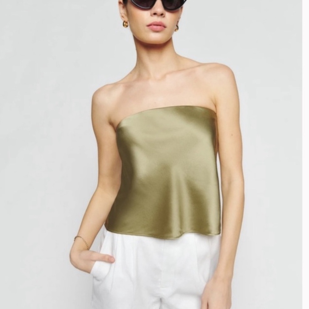 Reformation olive green silk top